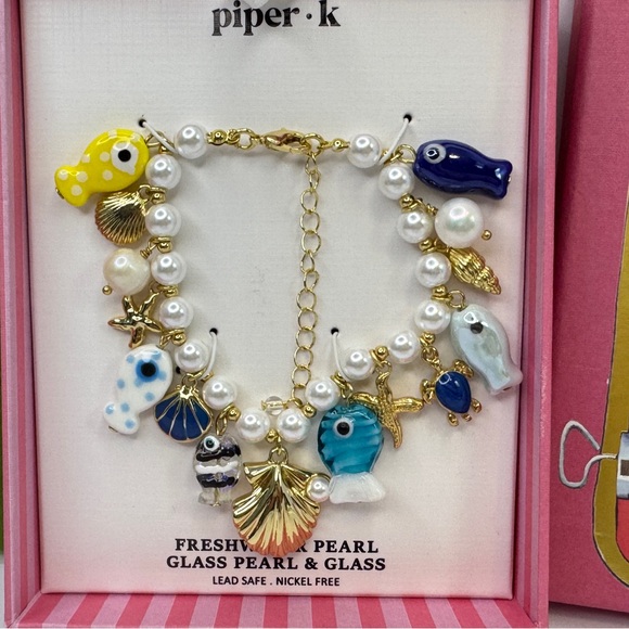 Piper K Freshwater and Glass Pearl Multicolor Charm Bracelet